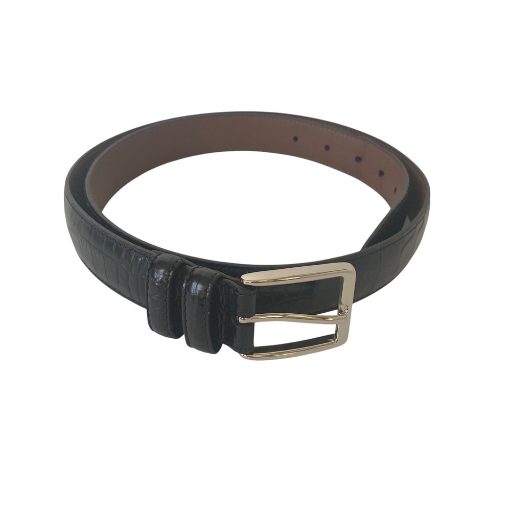 Roundtree & Yorke Mens Black Croc‎ Embossed Full Grain Leather Belt Size 40/100